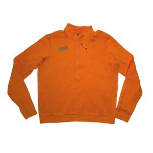 Hoka One One Mens Orange Pullover Half Zip Long Sleeve Top size Large